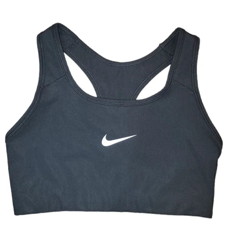 Nike Dri Fit Swoosh Sports Bra Black Racerback S